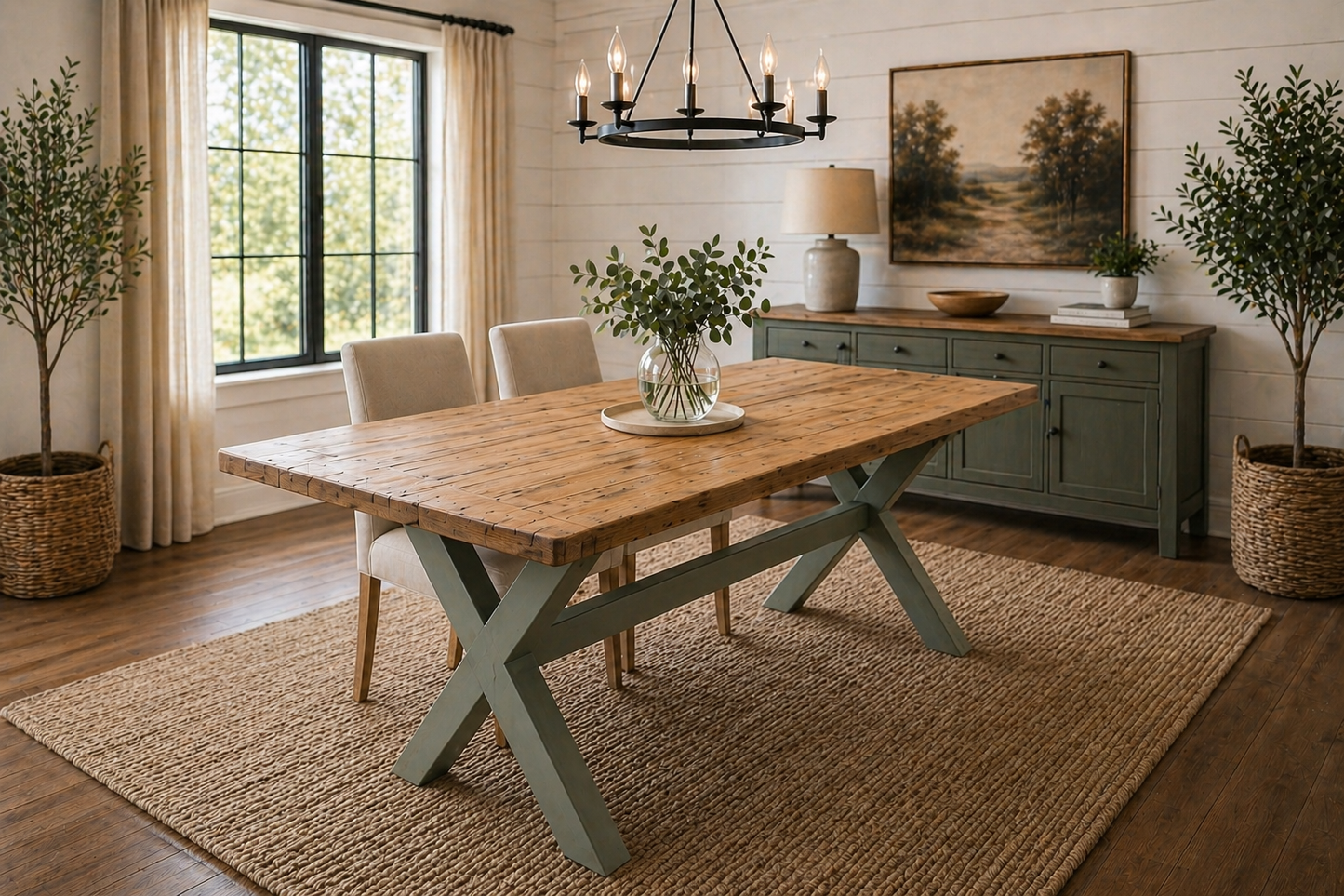 X Frame Rustic Dining Table