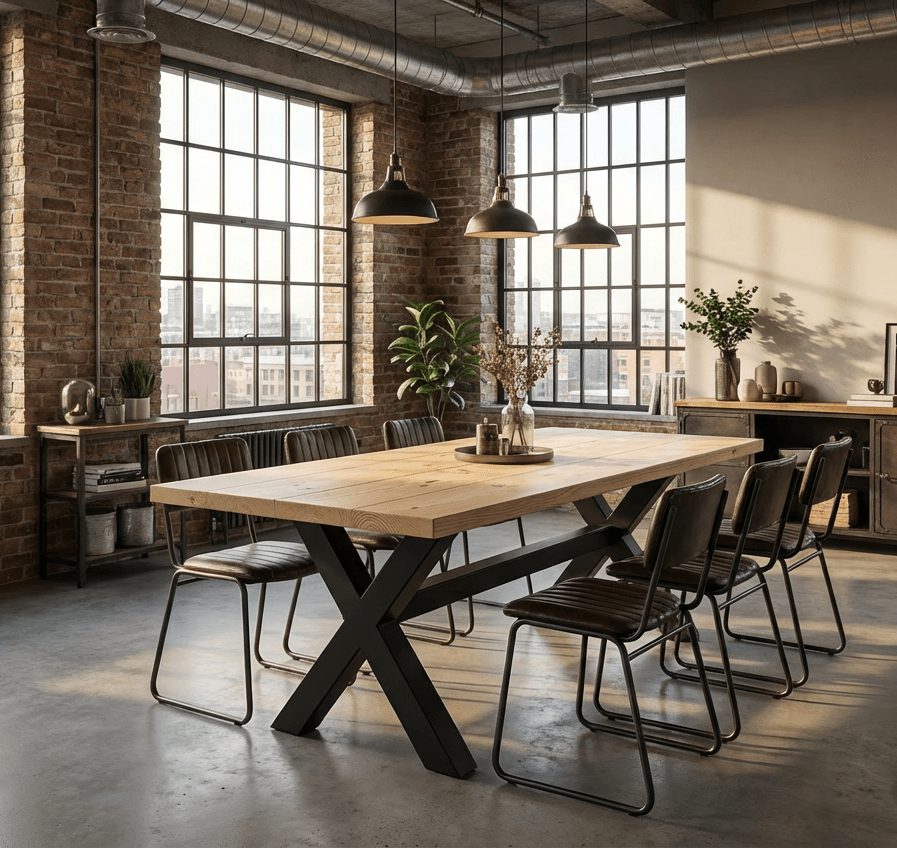 X Frame Rustic Dining Table