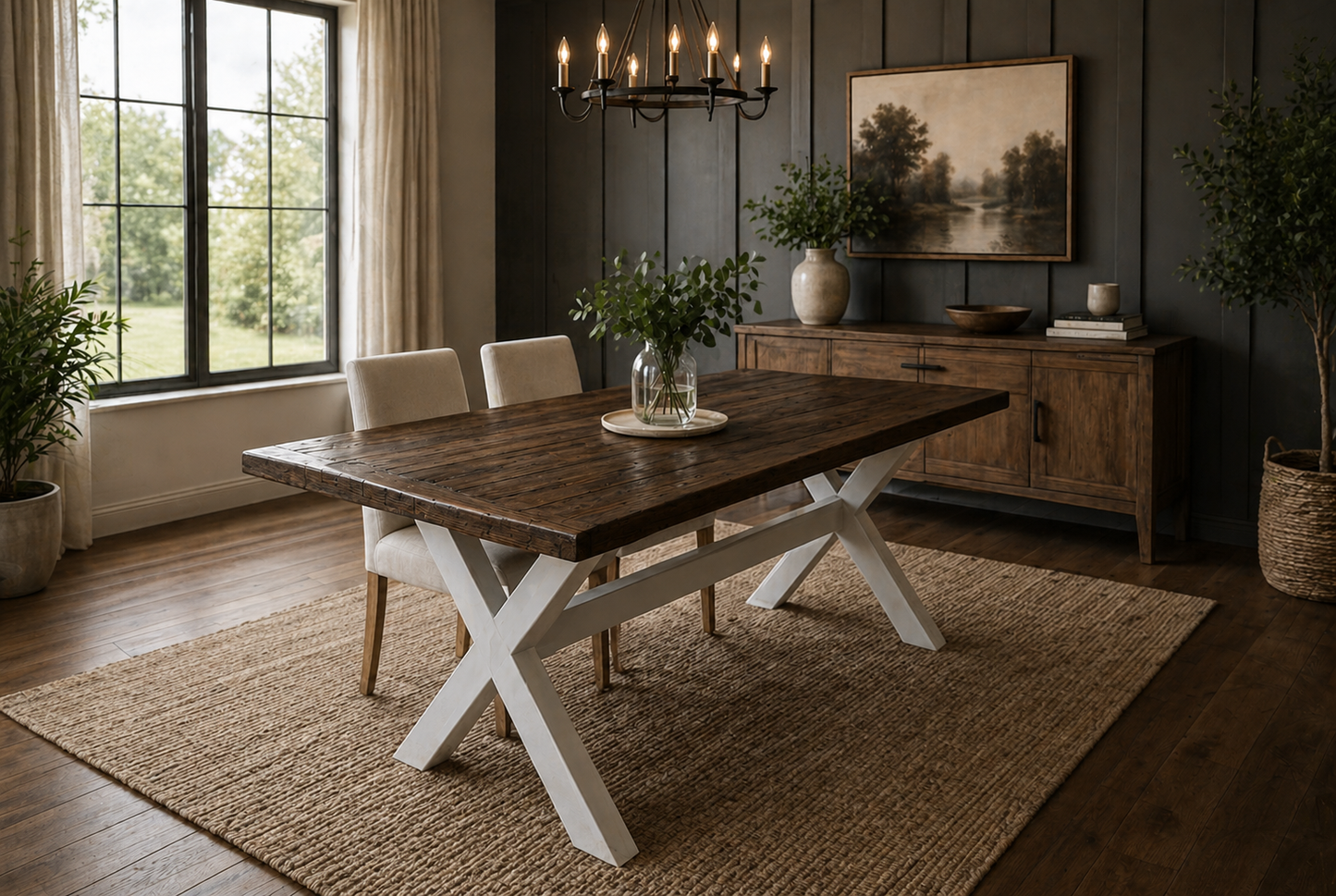 X Frame Rustic Dining Table