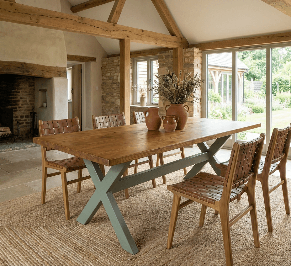 X Frame Rustic Dining Table